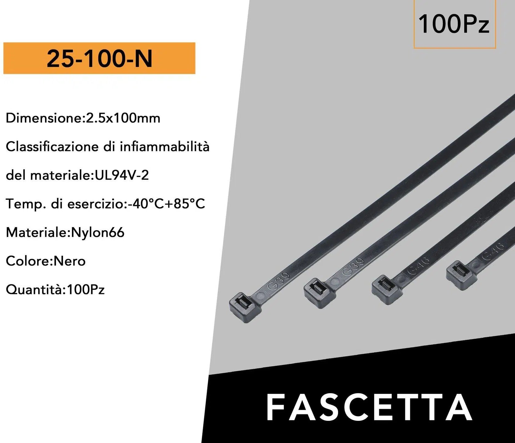 Confezione da 500 Pezzi – Fascette Serracavo Autobloccanti in Nylon Nero 2,5 mm x 100 mm