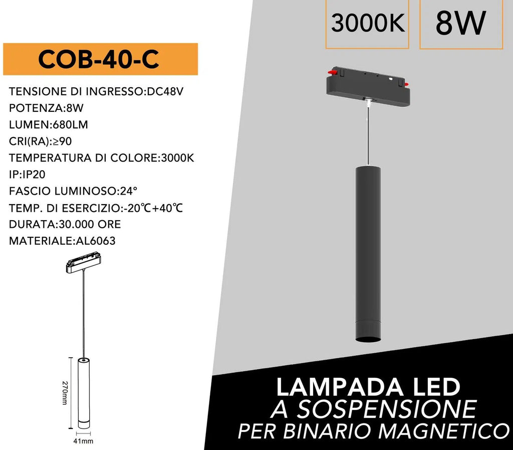 UNIVERSO MAGNETIC PENDANT LIGHT LAMPADA LED A SOSPENSIONE MAGNETICA 8W NERO CRI≥90