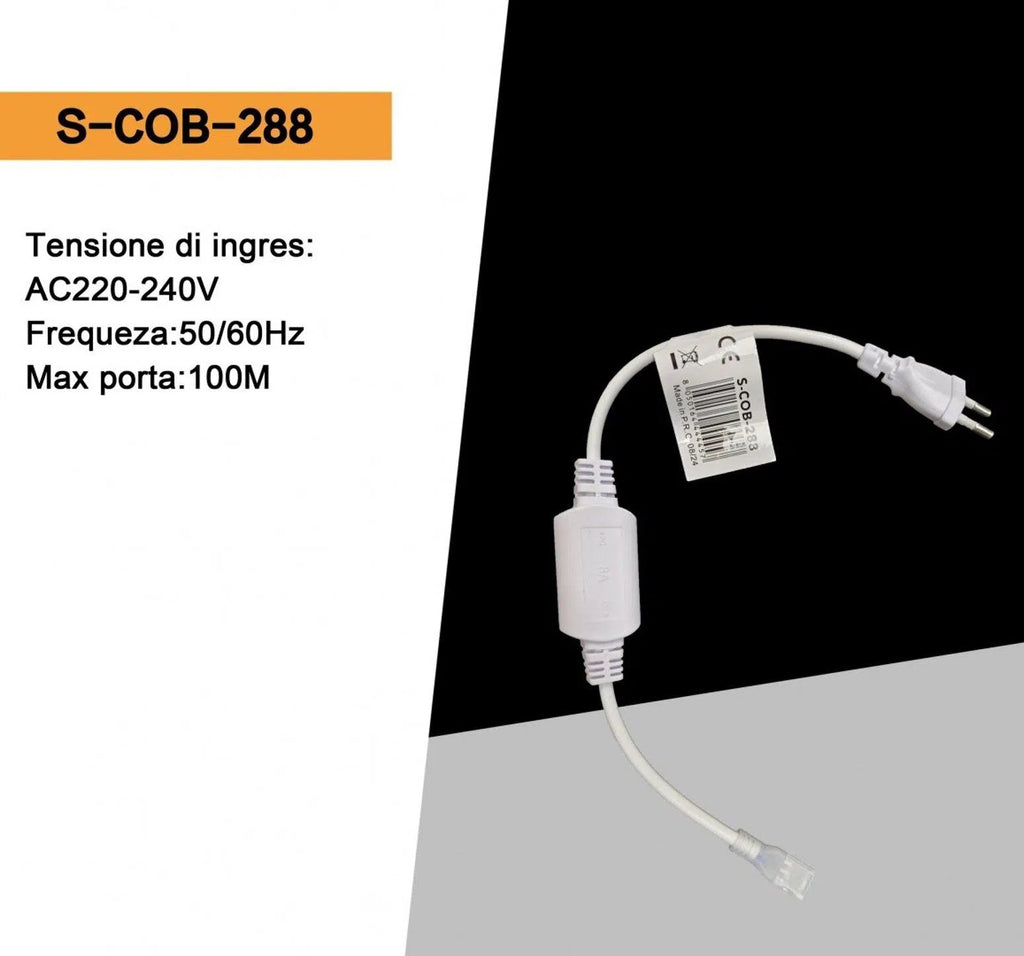 Cavo di Alimentazione con Raddrizzatore per Strip LED COB AC 220V | Larghezza 8mm
