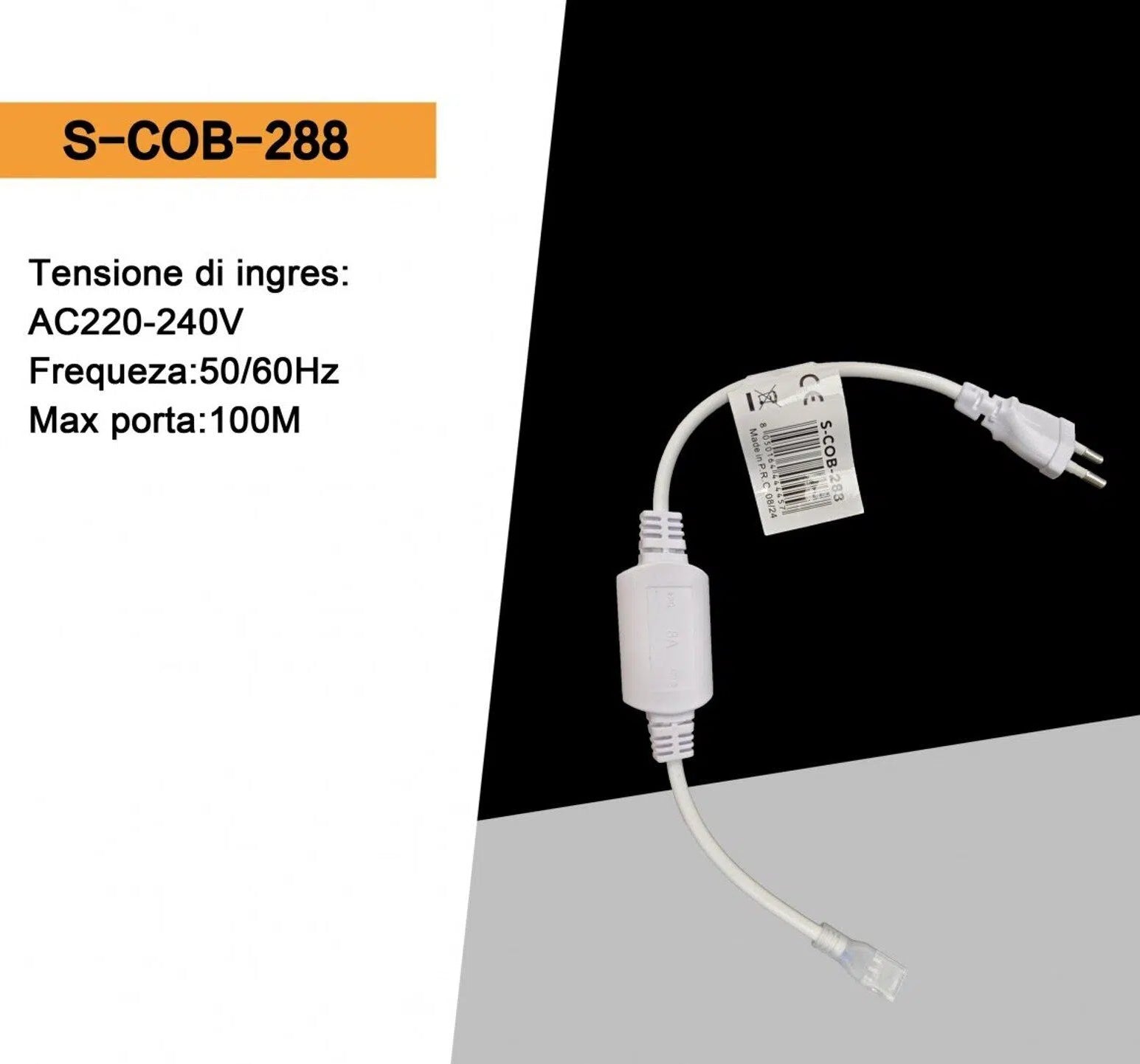Cavo di Alimentazione con Raddrizzatore per Strip LED COB AC 220V | Larghezza 8mm