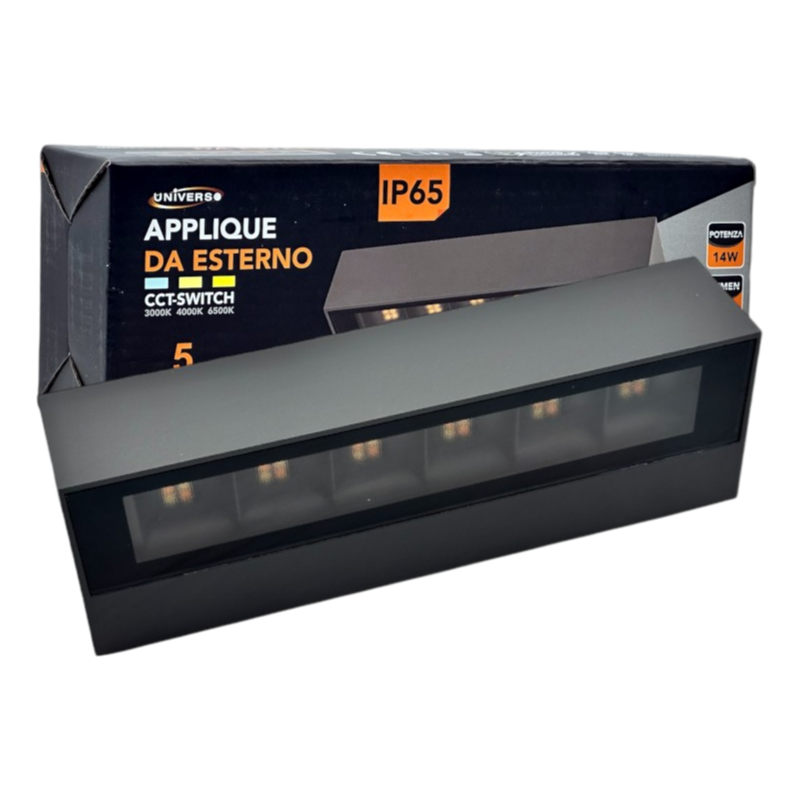 Lampada Applique LED da Muro Universo 176-G3C 14W – Wall Light IP65, Colore Luce Selezionabile CCT 3in1
