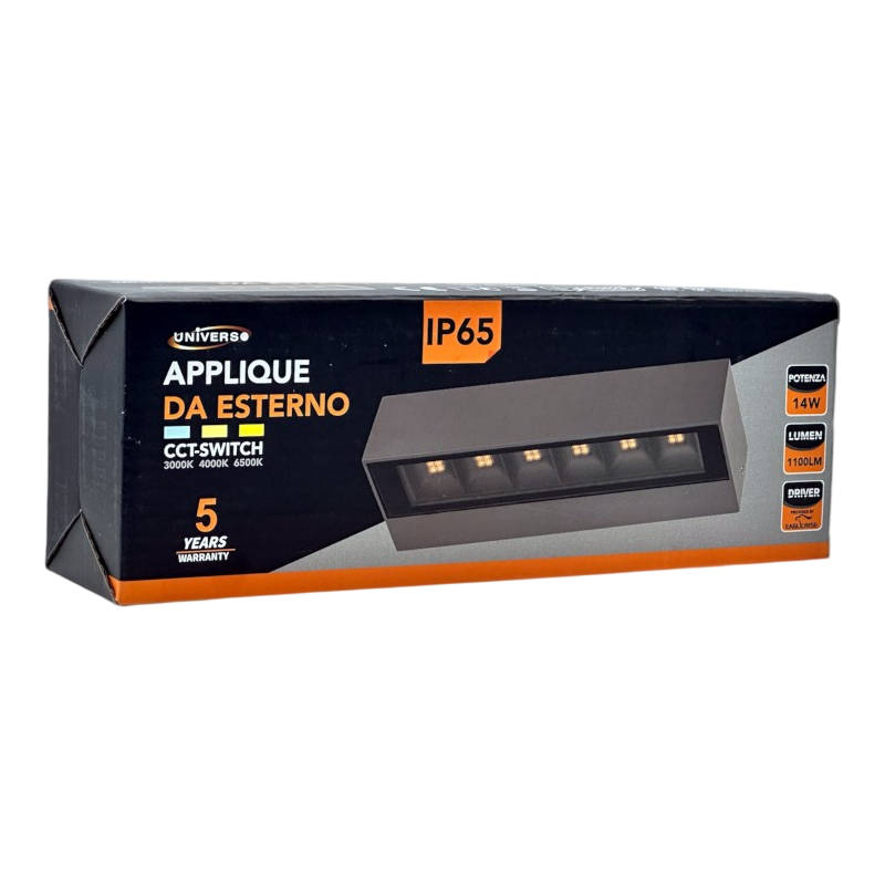 Lampada Applique LED da Muro Universo 176-G3C 14W – Wall Light IP65, Colore Luce Selezionabile CCT 3in1
