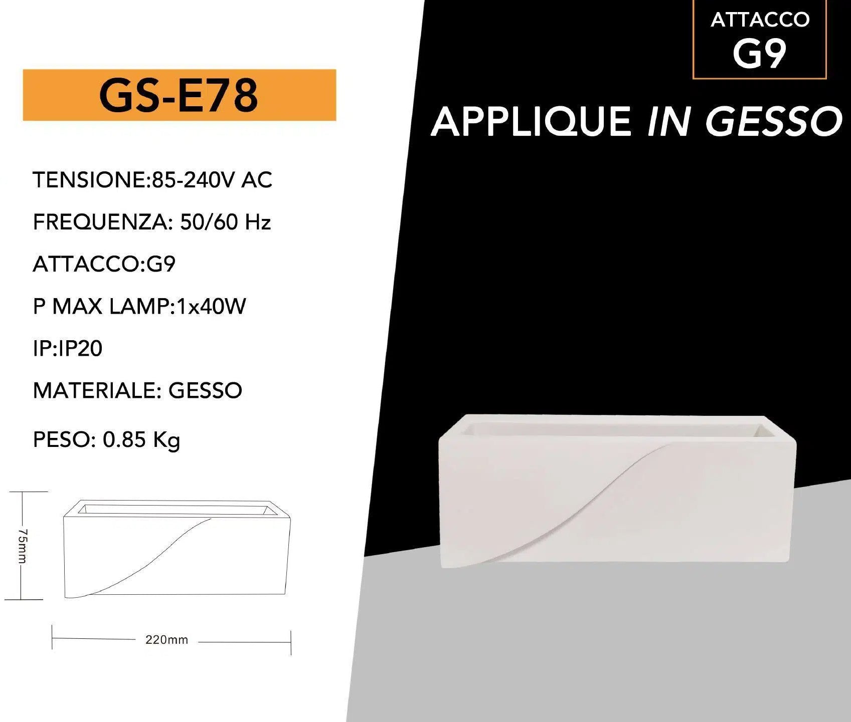 Portalampada Applique da Parete in Gesso Verniciabile Rettangolare – Doppia Emissione Up/Down con Attacco G9