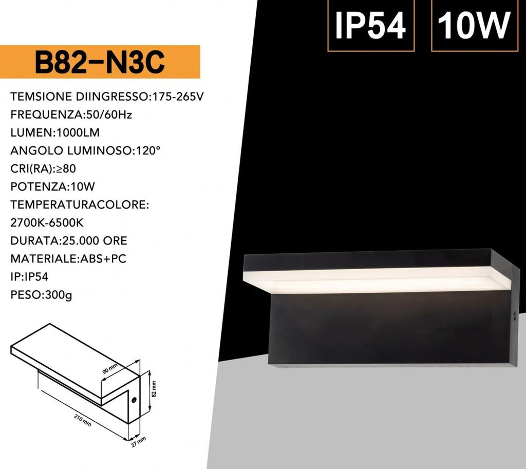 UNIVERSO B82-N3C APPLIQUE LAMPADA LED DA MURO 10W WALL LIGHT SMD DA ESTERNO IP54 3IN1 CCT SWITCH - 3000K 4000K 6500K