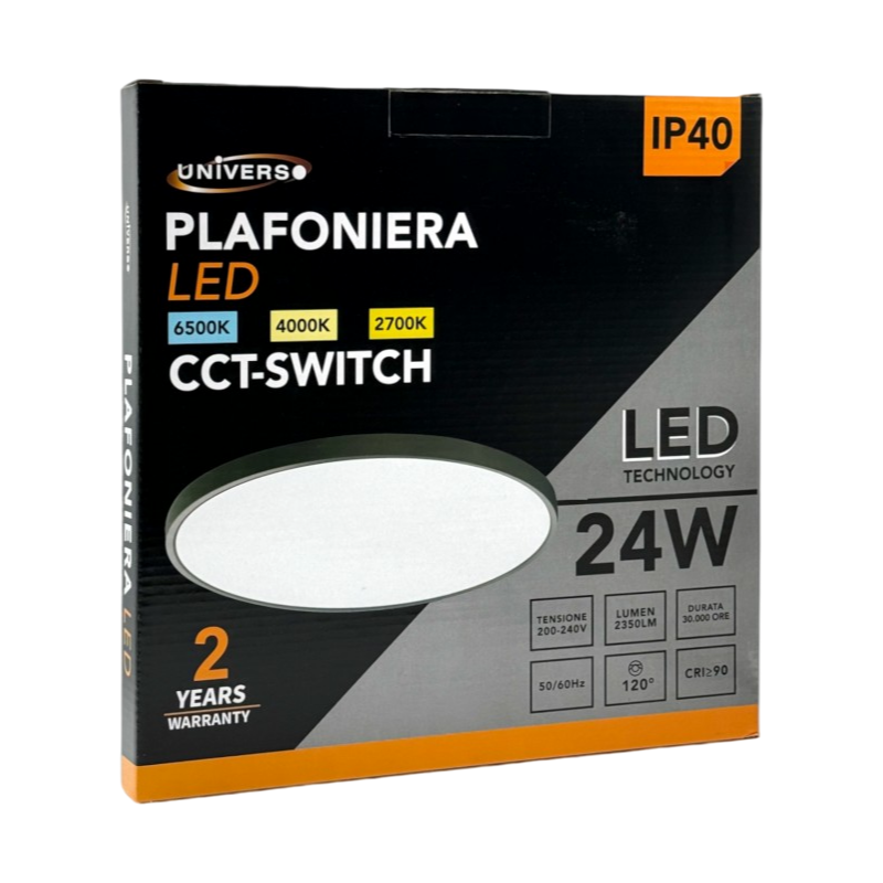 Plafoniera Ultra Slim SMD LED Rotonda UNIVERSO LV-300-N3C 24W Ø30cm | CCT 3in1 IP40 Nero