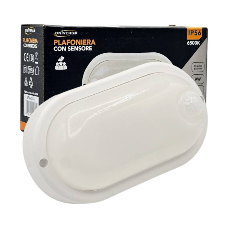 Plafoniera LED Ovale con Sensore UNIVERSO SEN-RD-9F 9W | Dome Light Esterno IP56