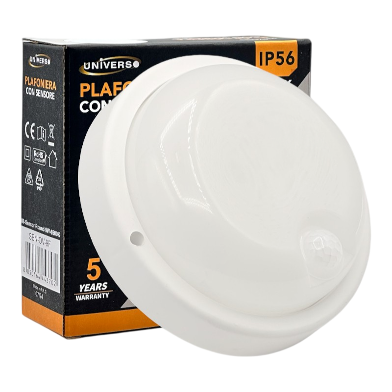 Plafoniera LED Circolare con Sensore UNIVERSO SEN-OV-9F 9W | Dome Light Esterno IP56