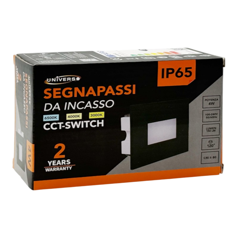 Segnapasso LED Rettangolare in Vetro UNIVERSO ES37-N3C 4W | CCT Switch IP65