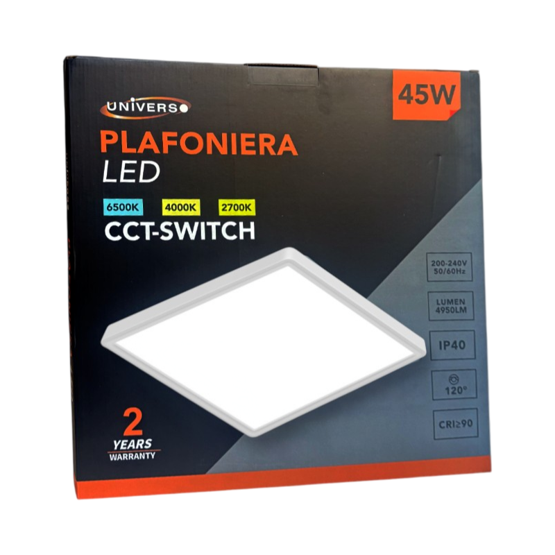 Plafoniera Ultra Slim Quadrata Bianca UNIVERSO PQ-450-B3C 45W | CCT 3in1 IP40