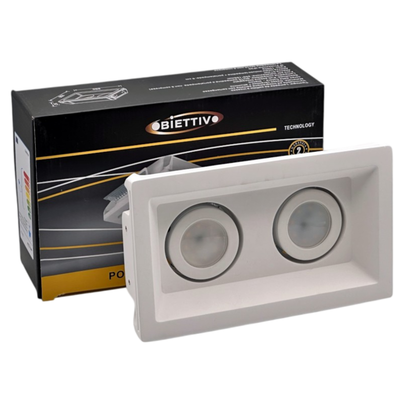 Portafaretto Doppio Orientabile in Gesso Rettangolare UNIVERSO GS-21 | Incasso per Lampadine GU10 e GU5.3