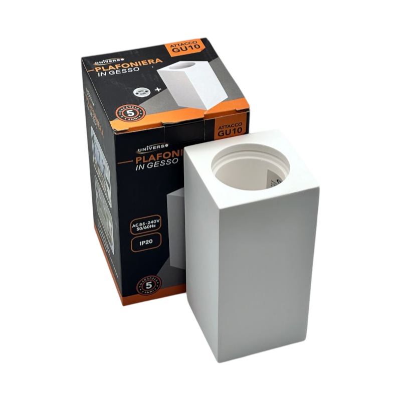 Portafaretto Quadrato in Gesso Verniciabile UNIVERSO GS-C110-Q | Montaggio Superficiale per GU10/GU5.3
