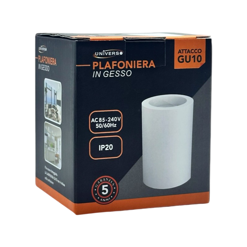 Portafaretto Rotondo in Gesso Verniciabile UNIVERSO GS-C90-T | Montaggio Superficiale per GU10/GU5.3