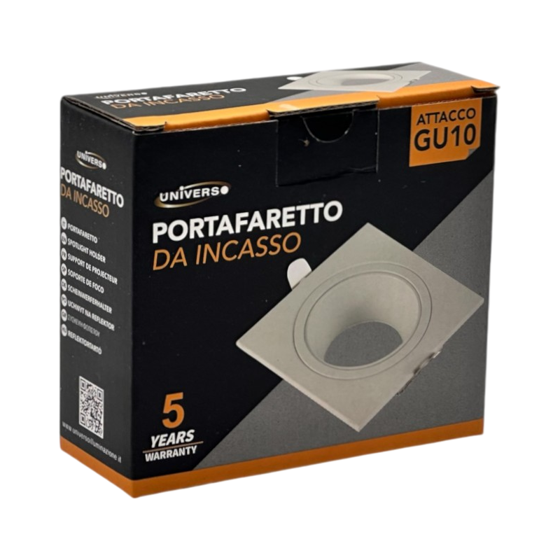 Portafaretto Quadrato Orientabile da Incasso UNIVERSO P38-GU10-B1 | Metallo Bianco per GU10/GU5.3