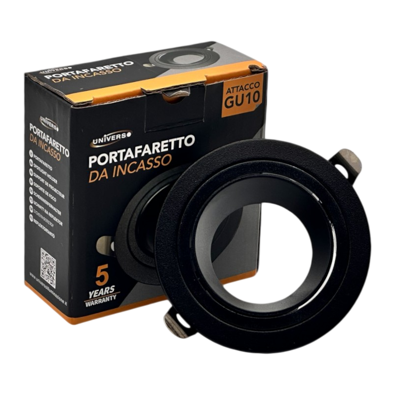 Portafaretto Circolare Orientabile da Incasso UNIVERSO P37-GU10-N1 | Metallo Nero per GU10/GU5.3