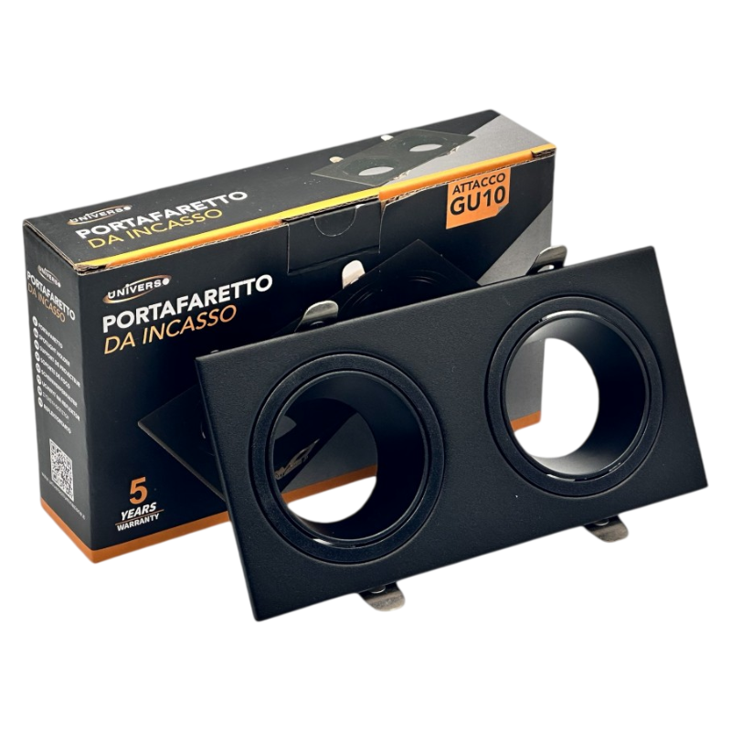 Portafaretto Doppio Rettangolare Orientabile da Incasso UNIVERSO P38-GU10-N2 | Metallo Nero per GU10/GU5.3