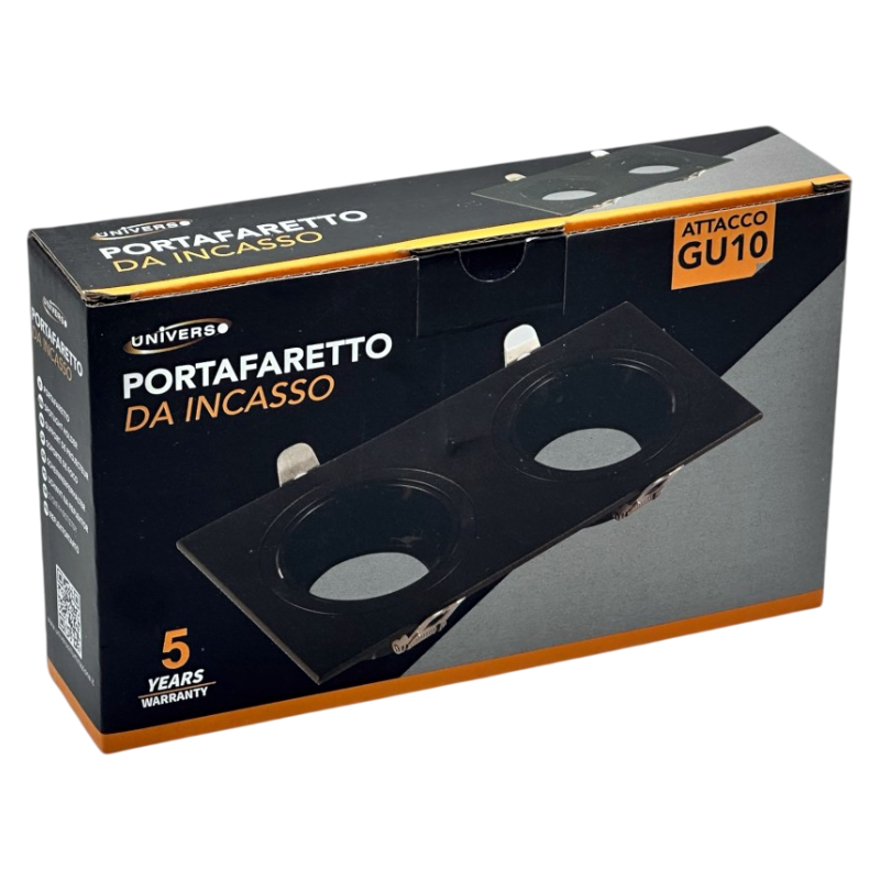 Portafaretto Doppio Rettangolare Orientabile da Incasso UNIVERSO P38-GU10-N2 | Metallo Nero per GU10/GU5.3