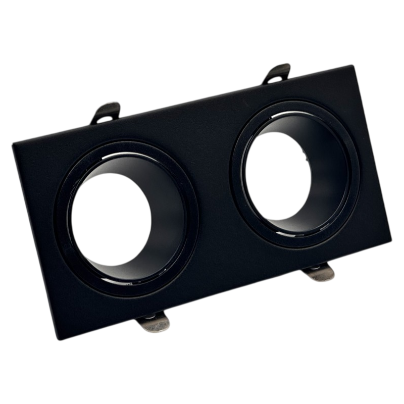 Portafaretto Doppio Rettangolare Orientabile da Incasso UNIVERSO P38-GU10-N2 | Metallo Nero per GU10/GU5.3