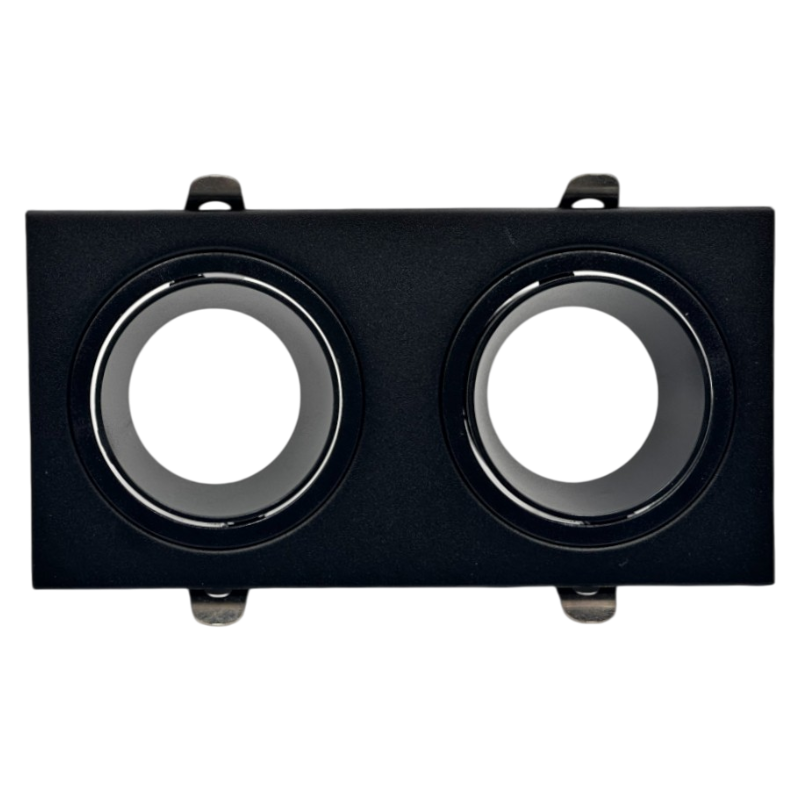 Portafaretto Doppio Rettangolare Orientabile da Incasso UNIVERSO P38-GU10-N2 | Metallo Nero per GU10/GU5.3