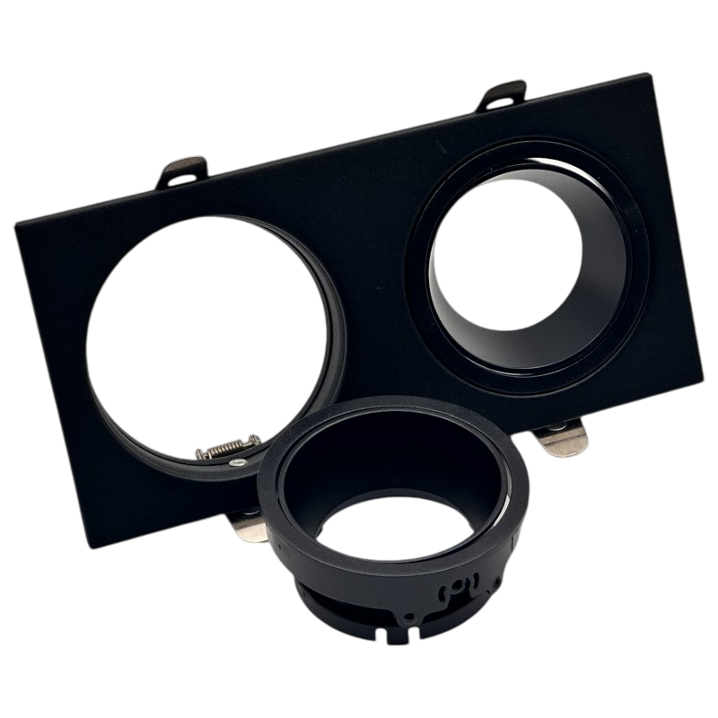 Portafaretto Doppio Rettangolare Orientabile da Incasso UNIVERSO P38-GU10-N2 | Metallo Nero per GU10/GU5.3