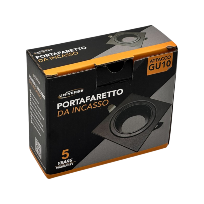 Portafaretto Quadrato Orientabile da Incasso UNIVERSO P38-GU10-N1 | Metallo Nero per GU10/GU5.3