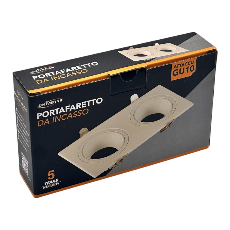 Portafaretto Doppio Rettangolare Orientabile da Incasso UNIVERSO P38-GU10-B2 | Metallo Bianco per GU10/GU5.3