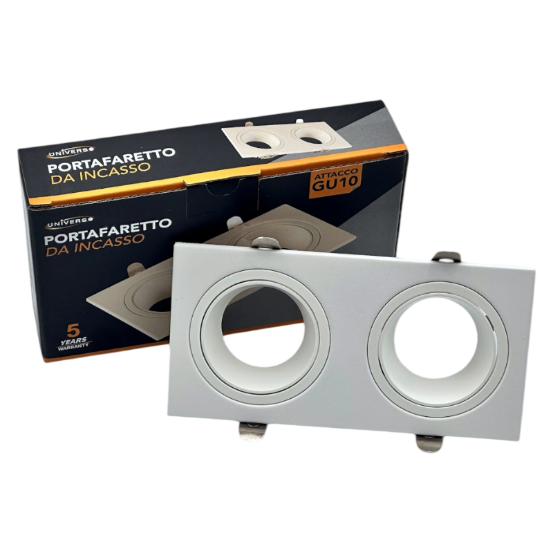Portafaretto Doppio Rettangolare Orientabile da Incasso UNIVERSO P38-GU10-B2 | Metallo Bianco per GU10/GU5.3