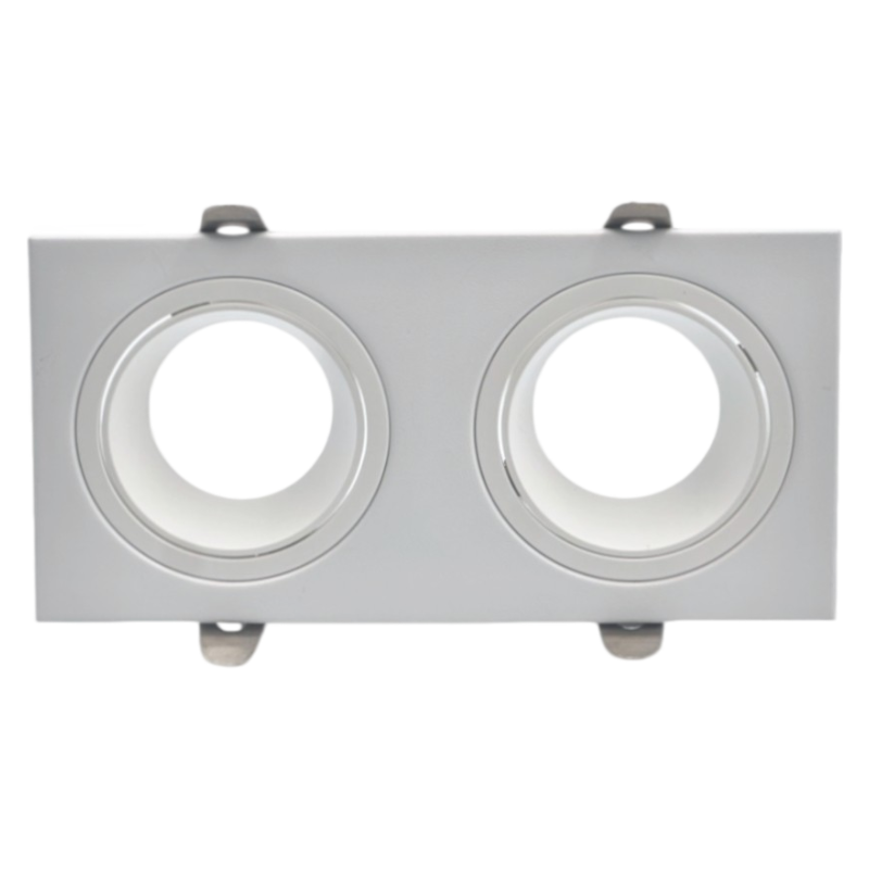 Portafaretto Doppio Rettangolare Orientabile da Incasso UNIVERSO P38-GU10-B2 | Metallo Bianco per GU10/GU5.3