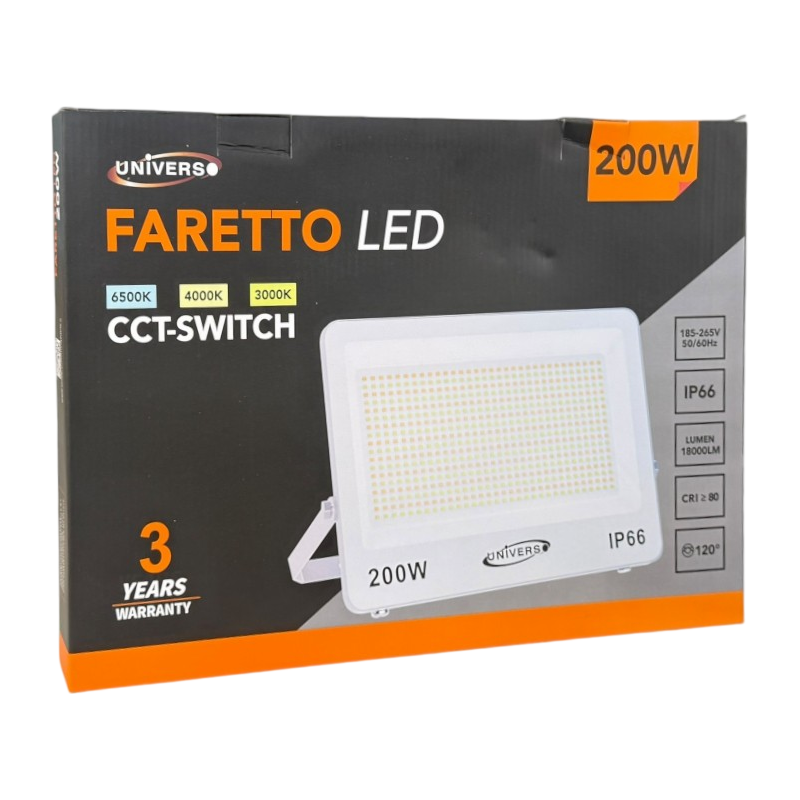Proiettore LED Ultra Slim SMD UNIVERSO FT01-200B3C 200W | CCT Selezionabile IP66