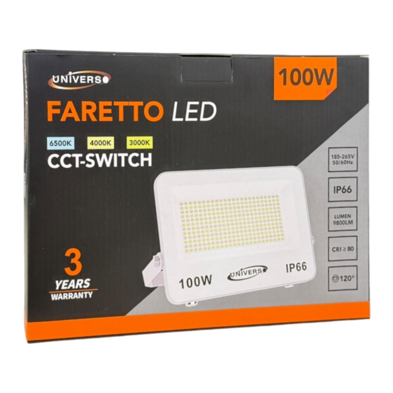 Proiettore LED Ultra Slim SMD UNIVERSO FT01-100B3C 100W | CCT Selezionabile IP66