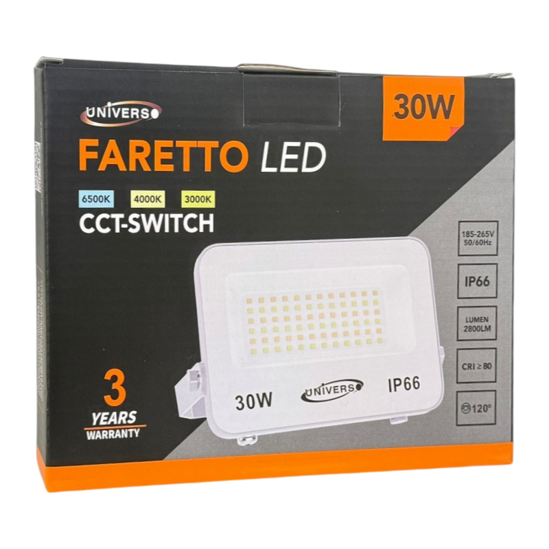 Proiettore LED Ultra Slim SMD UNIVERSO FT01-30B3C 30W | CCT Selezionabile IP66