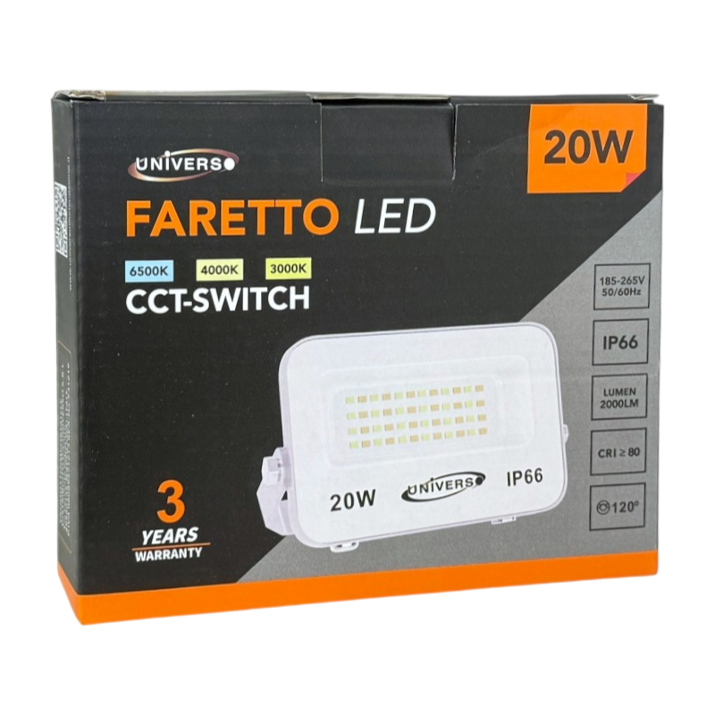 Proiettore LED Ultra Slim SMD UNIVERSO FT01-20B3C 20W | CCT Selezionabile IP66