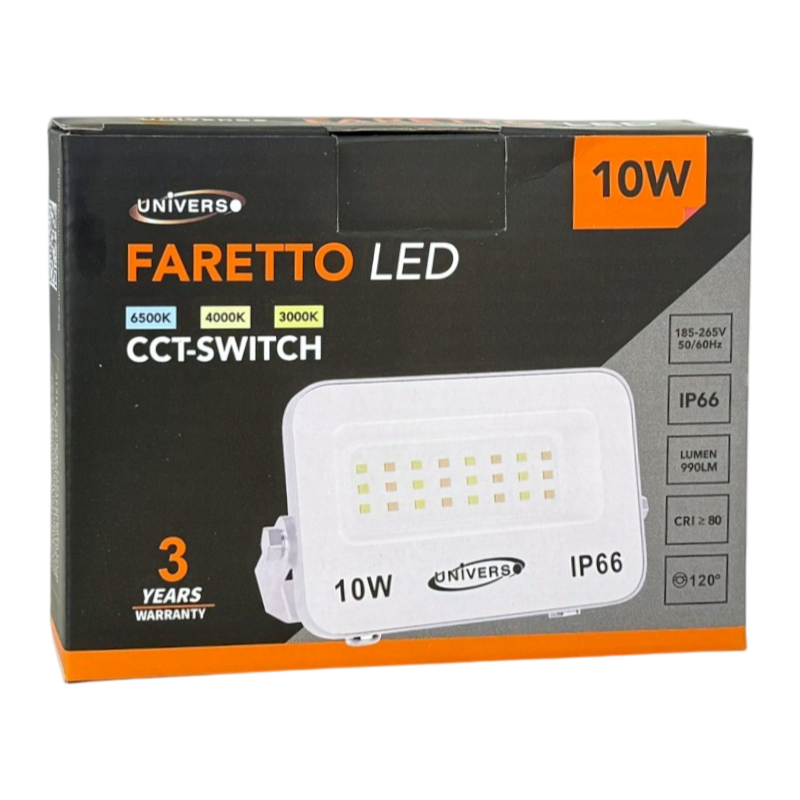 Proiettore LED Ultra Slim SMD UNIVERSO FT01-10B3C 10W | CCT Selezionabile IP66
