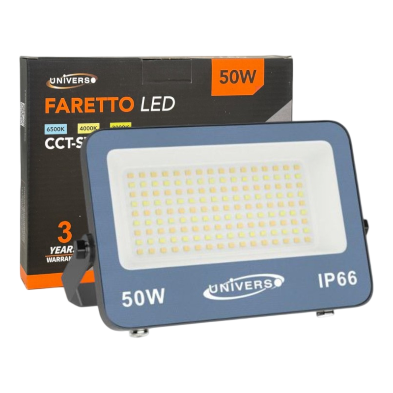 Proiettore LED Ultra Slim SMD UNIVERSO FT01-50G3C 50W | CCT Selezionabile IP66