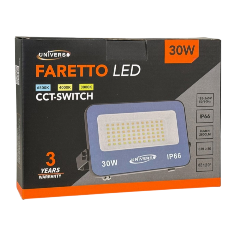 Proiettore LED Ultra Slim SMD UNIVERSO FT01-30G3C 30W | CCT Selezionabile IP66