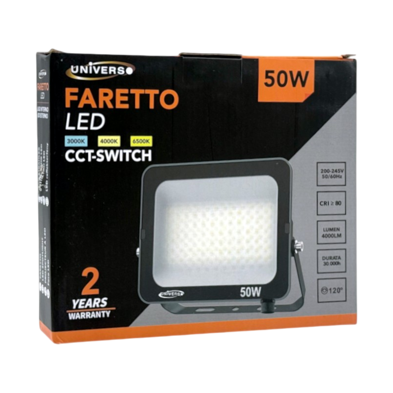 Proiettore SMD LED Slim UNIVERSO AC-50W-N3C 50W | CCT 3in1 Selezionabile IP65 Nero