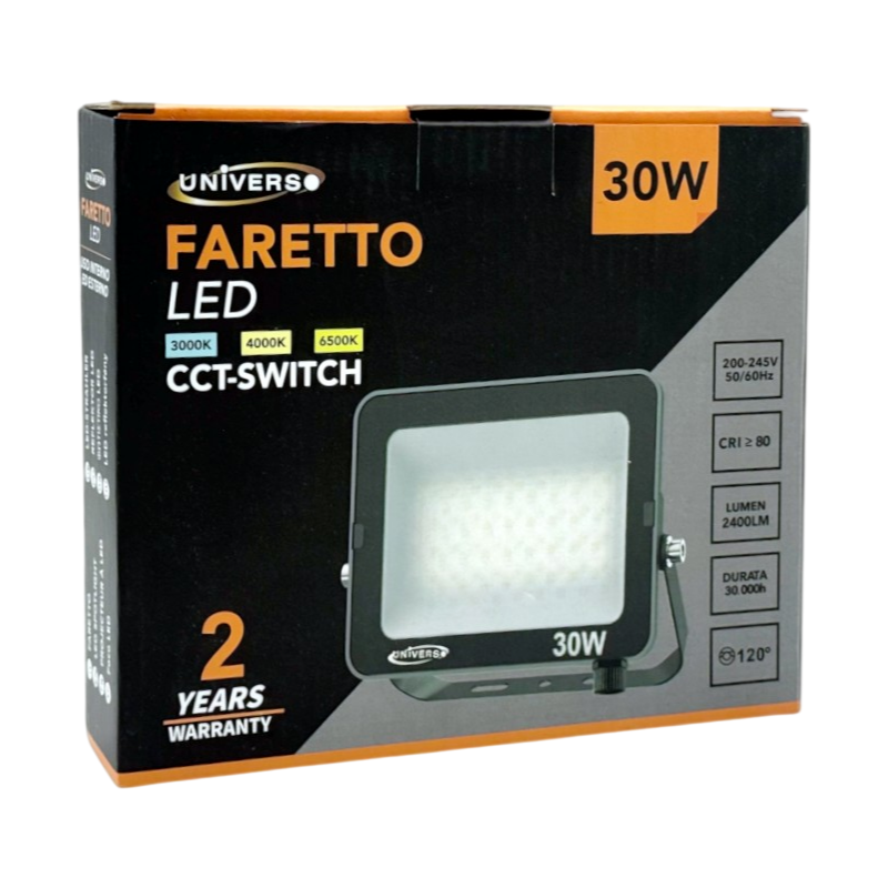 Proiettore SMD LED Slim UNIVERSO AC-30W-N3C 30W | CCT 3in1 Selezionabile IP65 Nero