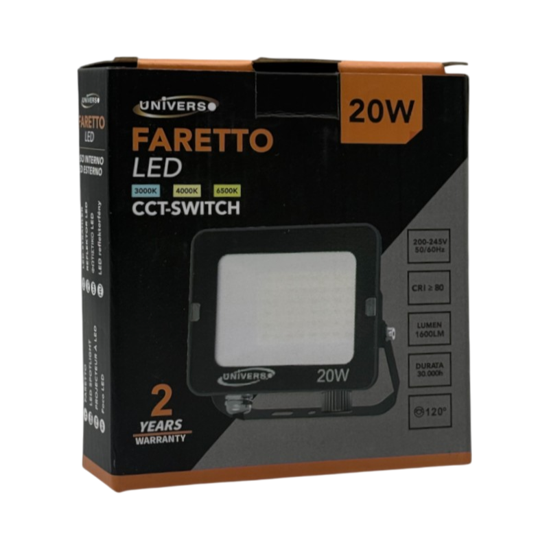 Proiettore SMD LED Slim UNIVERSO AC-20W-N3C 20W | CCT 3in1 Selezionabile IP65 Nero
