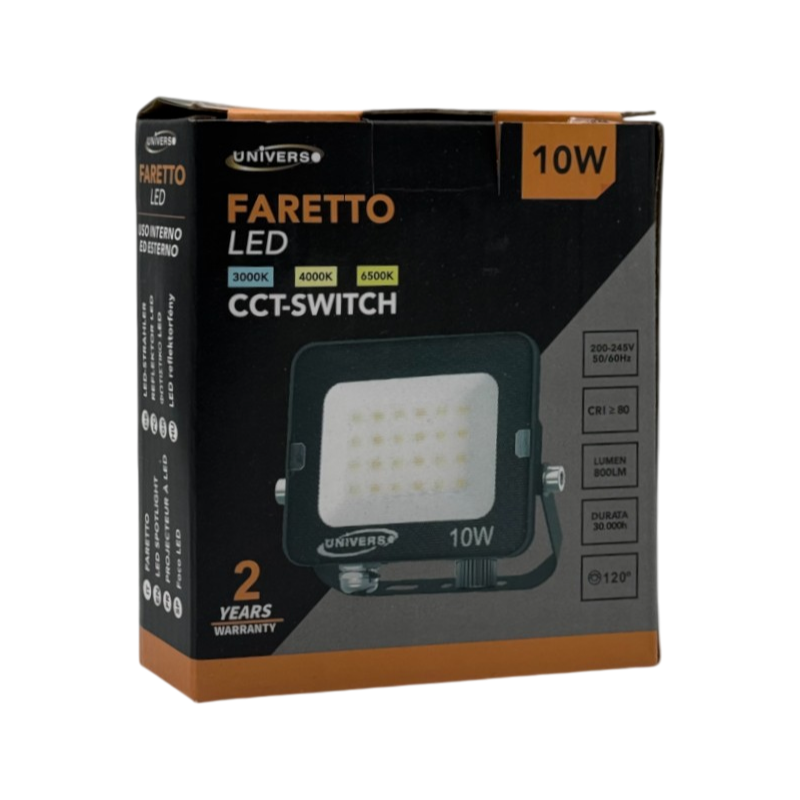 Proiettore SMD LED Slim UNIVERSO AC-10W-N3C 10W | CCT 3in1 Selezionabile IP65 Nero