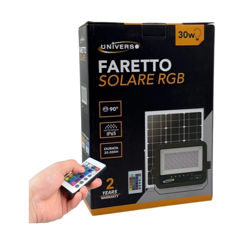 Proiettore LED RGB Multicolore UNIVERSO SL-RGB-80W | Pannello Solare e Telecomando IP65