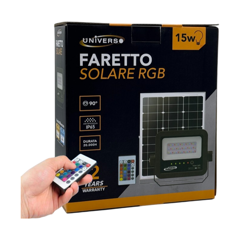 Proiettore LED RGB Multicolore UNIVERSO SL-RGB-40W | Pannello Solare e Telecomando IP65