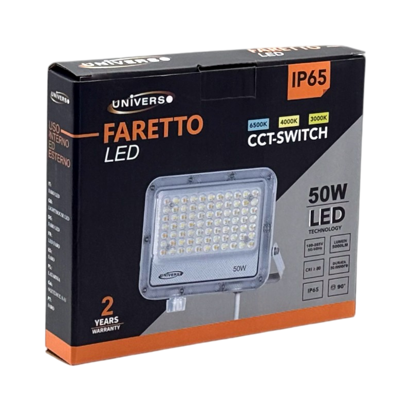 Proiettore SMD LED Slim UNIVERSO BK05-50W-B3C 50W | CCT 3in1 Selezionabile IP65 Bianco