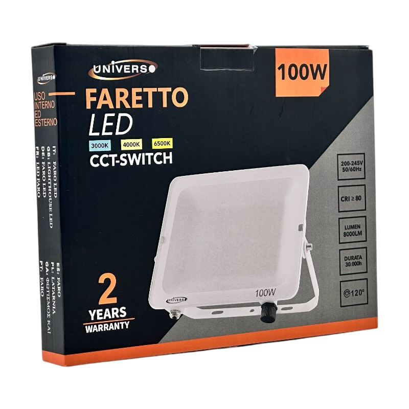 Proiettore SMD LED Slim UNIVERSO AC-100W-3C 100W | CCT 3in1 Selezionabile IP65 Bianco