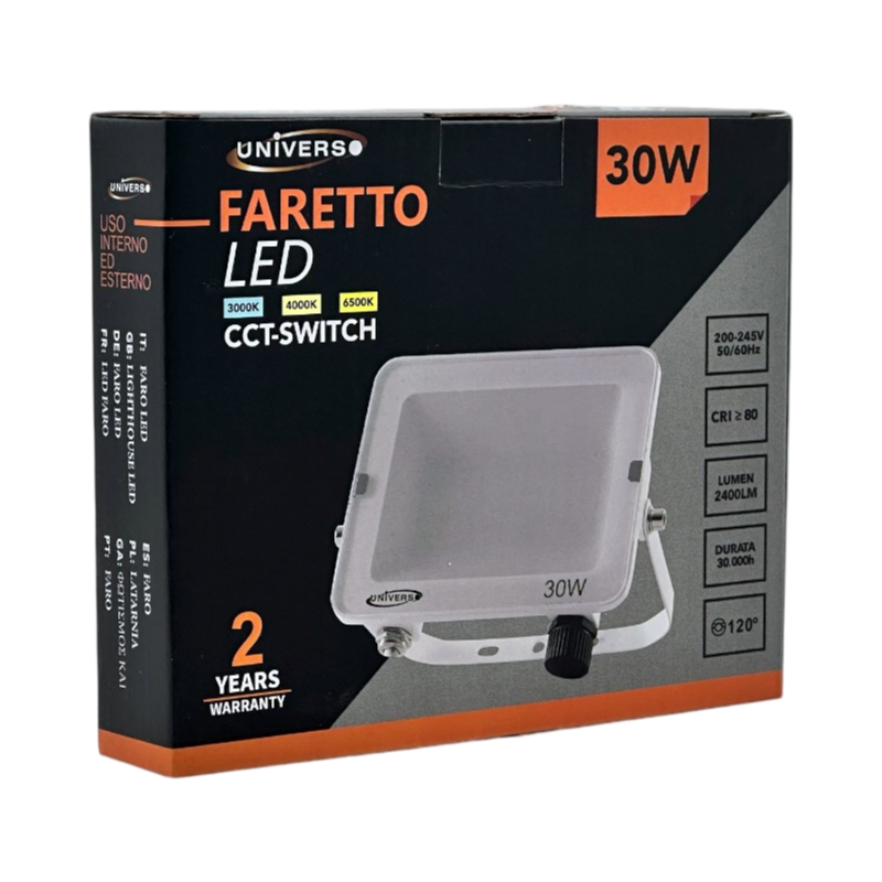 Proiettore SMD LED Slim UNIVERSO AC-30W-3C 30W | CCT 3in1 Selezionabile IP65 Bianco