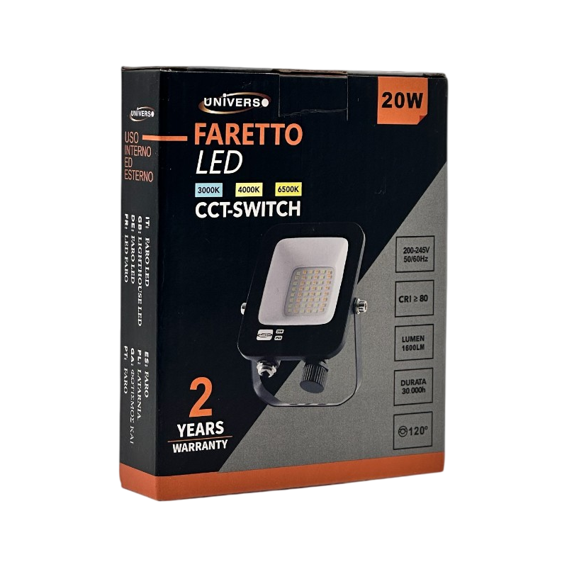 Proiettore SMD LED Slim UNIVERSO JR-20W-3C 20W | CCT 3in1 Selezionabile IP65 Nero