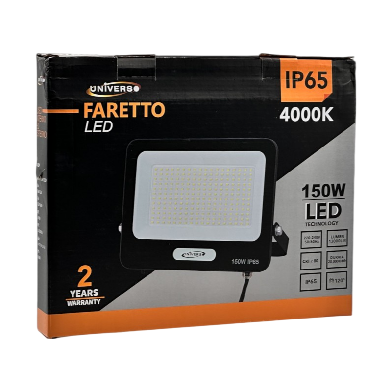 Proiettore SMD LED Slim UNIVERSO EK05-150W-N 150W | CCT Selezionabile 3000K-4000K-6500K IP65 Nero