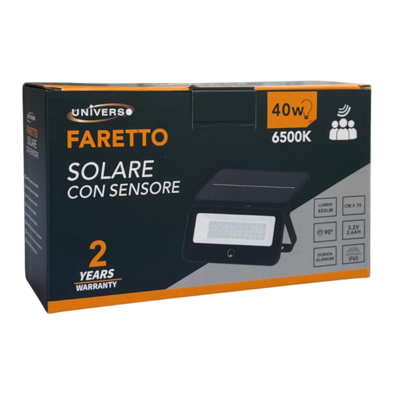 Applique LED a Muro con Pannello Solare e Sensore PIR UNIVERSO TK13-50F | Equivalente 40W IP65