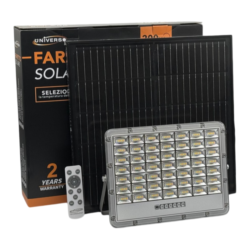 Proiettore LED Solare UNIVERSO TK08-200W-3C 200W | 2000 Lumen IP65 Grigio con Telecomando CCT 3in1
