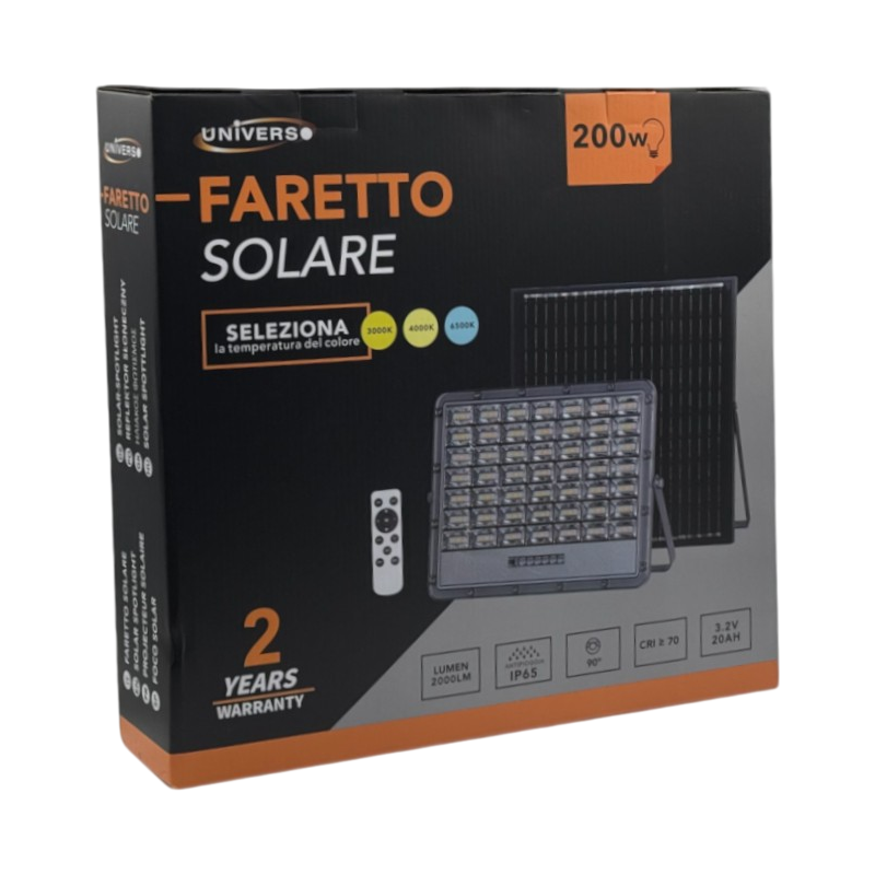 Proiettore LED Solare UNIVERSO TK08-200W-3C 200W | 2000 Lumen IP65 Grigio con Telecomando CCT 3in1