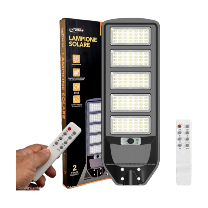 Lampione Stradale LED Solare UNIVERSO J02-270W-F | 270W Equivalenti con Pannello Fotovoltaico e Sensore Movimento IP65 2700 Lumen