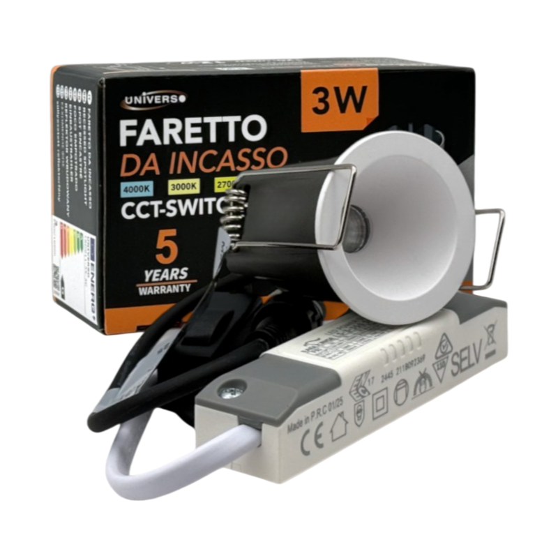 Faretto LED Rotondo da Incasso UNIVERSO TSD011-35-3C 3W | CCT Switch IP20 Bianco